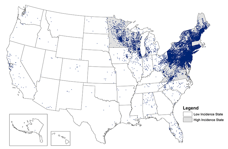 Lyme disease (USA) 2019 map